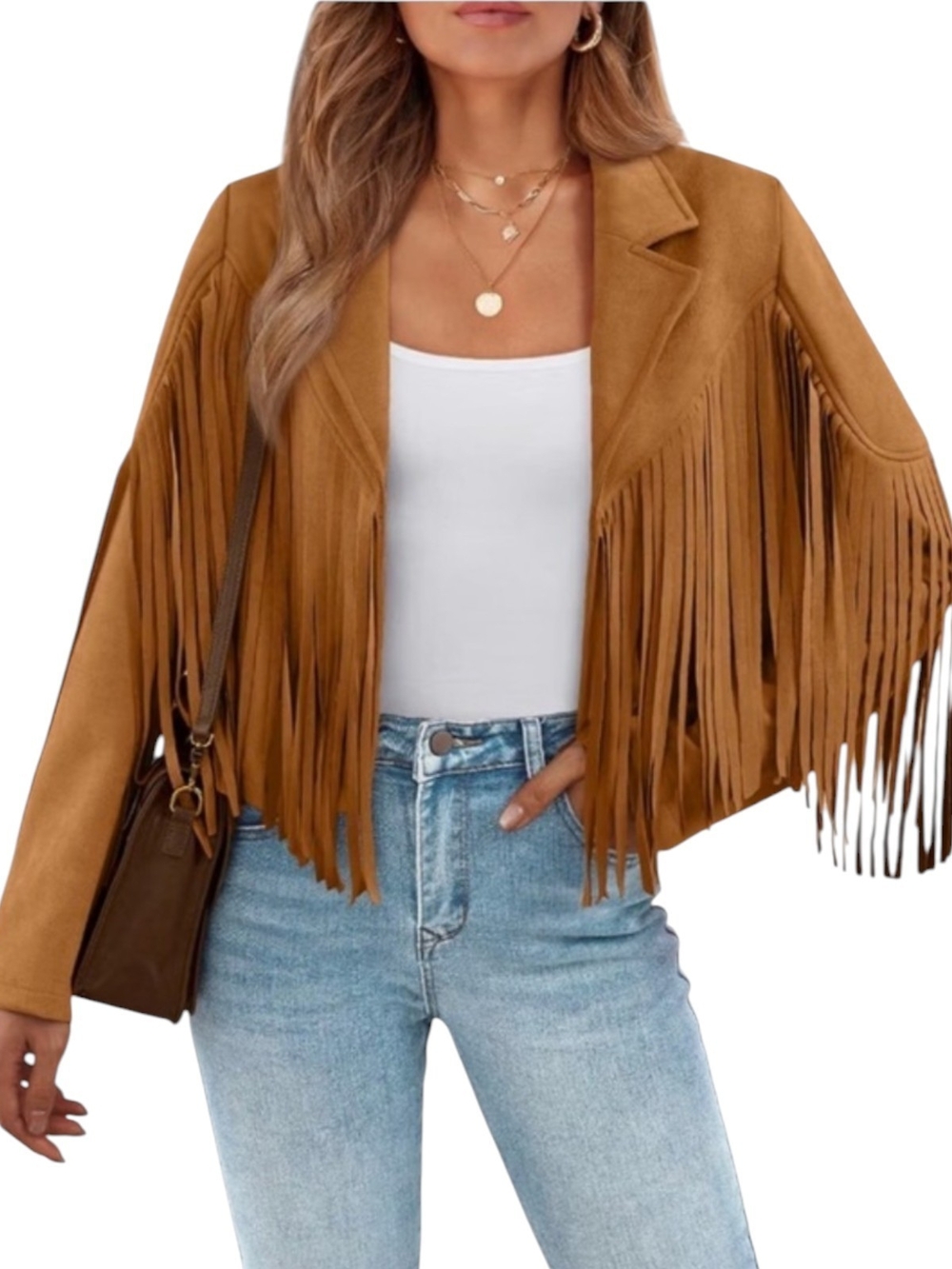 Chartou Fringe Jacket Women XL Brown Lined Long Sleeve Short Solid Basic Western